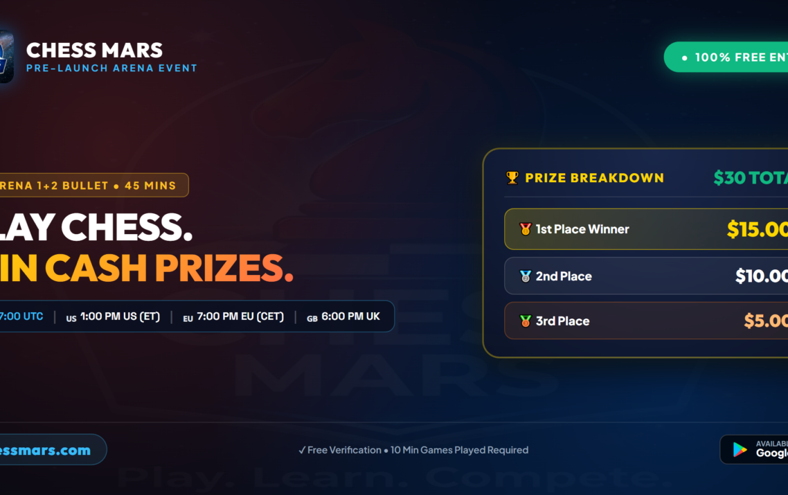 Pre-Launch Prized Chess Tournament: 100% Free Entry & $30 Cash Prizes!
